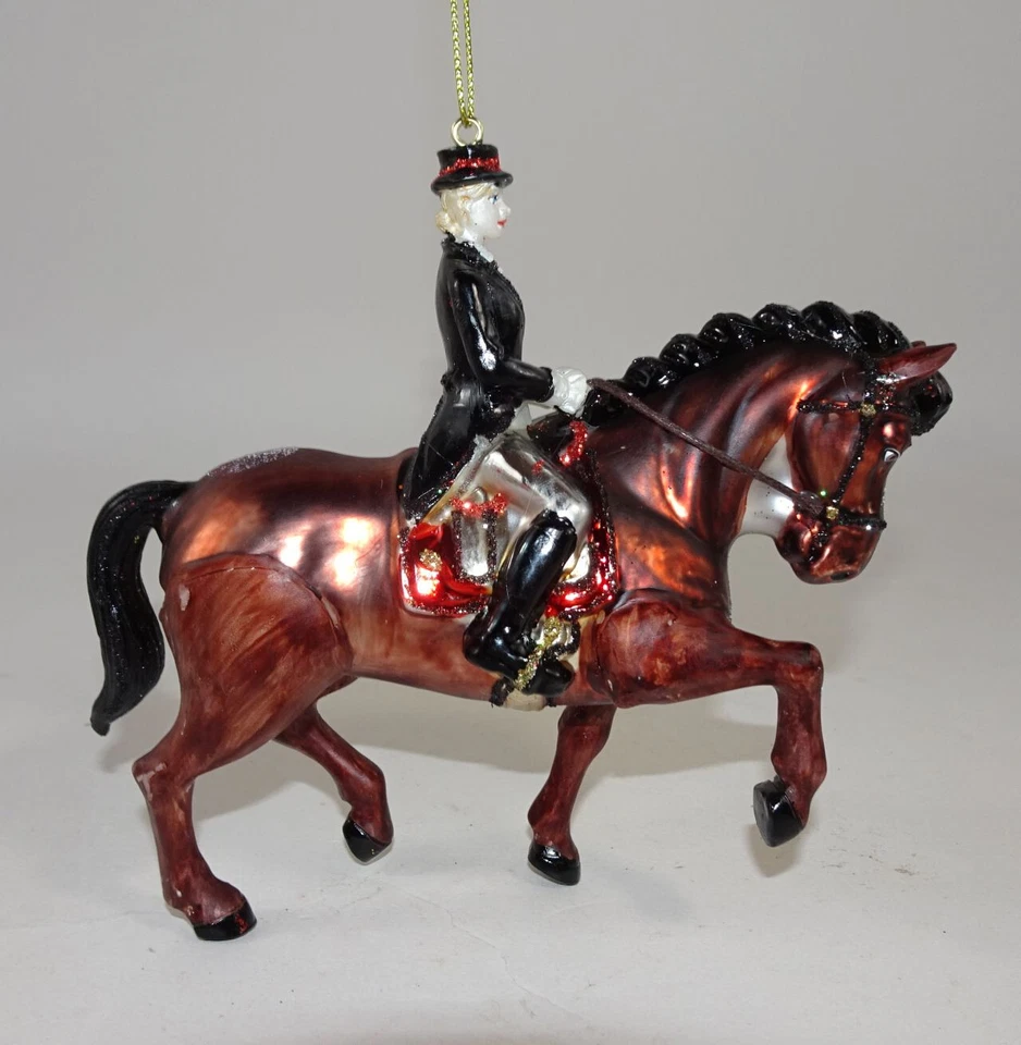 Anhänger Reiterin Pferd Weihnachten Glas Kugel Christbaum Hänger Tiere XmasLook - Bild 1 von 4