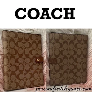 NUEVO Cuaderno Diario Coach Signature Print Caqui Marrón Lona Recubierta Cuero - Imagen 1 de 12