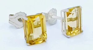 GENUINE 3.22 Cts YELLOW TOPAZ STUD EARRINGS 14k WHITE GOLD - Free Appraisal - Picture 1 of 10