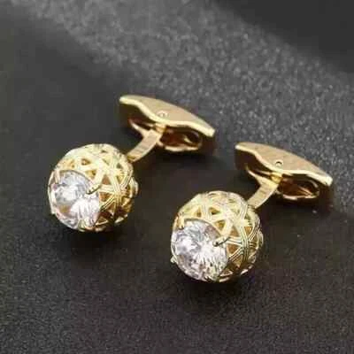2Ct Round Cut Lab Created Diamond Men's Wedding Cufflinks 14K Yellow Gold Plated - Image 1 of 3