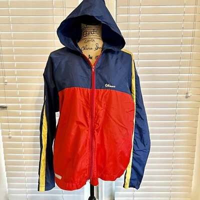 Jaqueta Etonic Masculina Grande Bloco de Cor Vermelha com Zíper Golfe Quebra Vento Jaqueta Vintage - Imagem 1 de 4