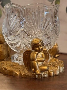 Vintage Angelic Elegant Cherub Crystal Candle Holder w/ Resin Gold Stand SOLID! - Picture 1 of 16