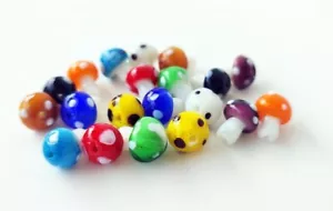 20 Pcs Handmade Mushroom Multicolour Murano Glass Beads Beads Drilled Glass Bead - Picture 1 of 10