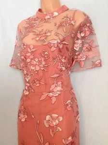 Bnwt DEBUT (16) rrp £89.00 Pink-Rose-Russet Embroidered Cocktail Party Dress - Picture 1 of 8
