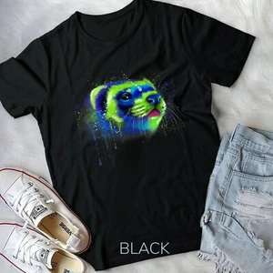 Colorful Ferret Face Graphics Hand Drawn Splash Art Ferret Pet Unisex T-shirt - Picture 1 of 12