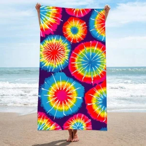 Tie Dye Spirals Diamonds Large Surf Pool Swim Beach Towel Holiday Birthday Gift - Picture 1 of 21
