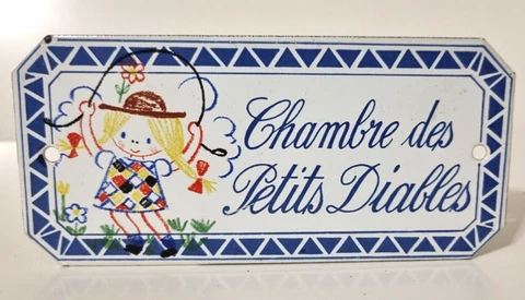 Vintage Enamel Child bedroom sign in French The little devils 70s Cover