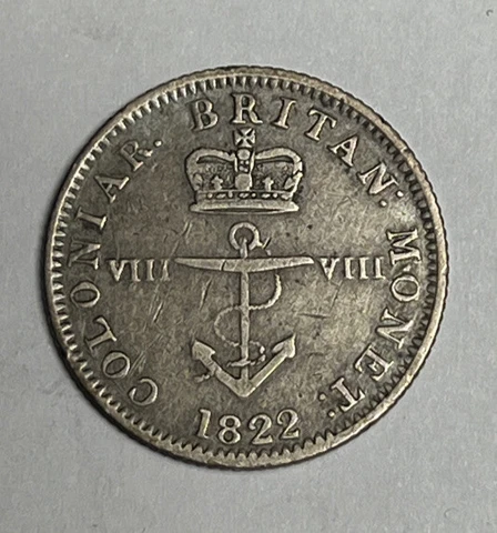VF 1822 BRITISH WEST INDIES 1/8 Dollar KM #2, Silver Coin Cover