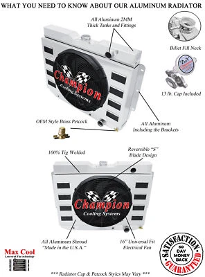 AR 2 Row Radiator,16" Fan,Flap Shroud-1959 1960,1964 1965 Chevrolet El Camino - Imagem 1 de 4