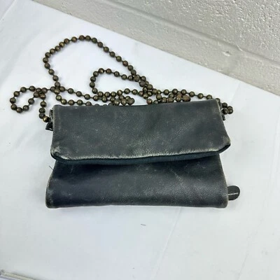 Free People Gray Leather Crossbody Convertible Clutch Purse Metal Beaded Strap - Image 1 of 4