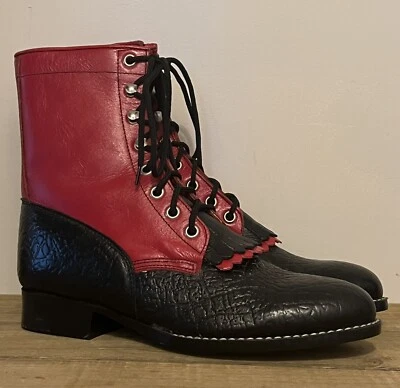 Botas Roper para mujer A Jama Product con cordones borlas de cuero rojo/negro 4,5 NUEVAS Foto 1 de 4