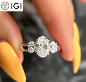 IGI GIA Certified Lab Grown Diamond Wedding Ring 950 Platinum 2.00 CT Oval Cut - Picture 1 of 11
