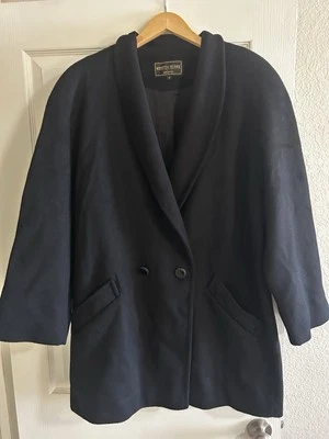 Kristen Blake Vintage Black Wool Pea Coat 12 L Dbl Breasted Long Wool Knee Lngth - Image 1 of 4