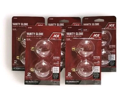 10 ACE 25W Candelabra Base G16.5 Vanity Bulbs - Image 1 of 4