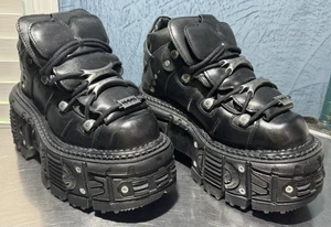 CHUNKY ANKLE BLACK BOOT Size 38 EU/ Size 8 US New Rock - Picture 1 of 8