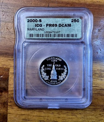 2000-S 25c Maryland Fifty States Silver Quarter ICG PR69 DCAM - Image 1 of 2