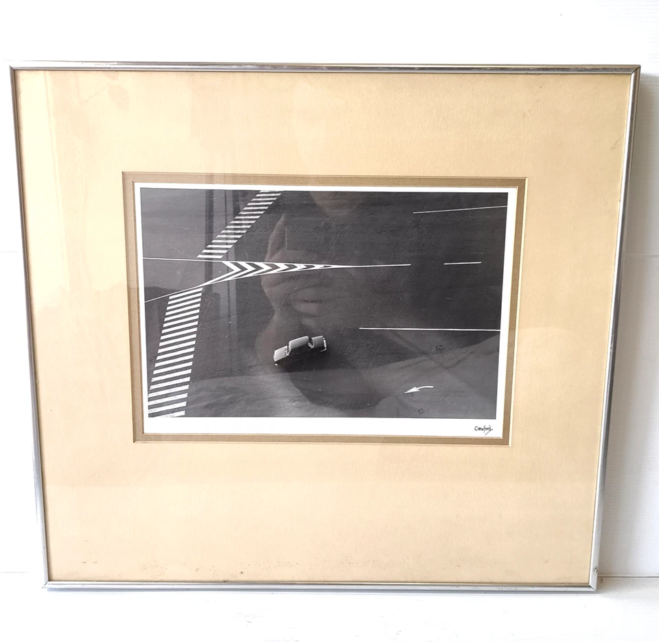 Framed Photograph Black and White Aerial View Crosswalk Car Urban Crawford 50cm - image 1 of 4