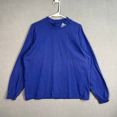 Vintage 90s Adidas Logo Mock Neck T Shirt Adult Medium Blue Long Sleeve Mens - Image 1 of 4