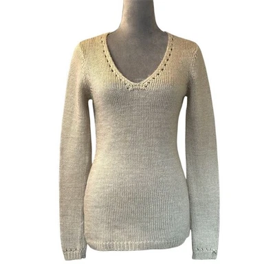 Fenn Wright Manson Wool V-Neck Pullover Sweater Beige M Cottagecore Warm - Image 1 of 4