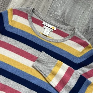 C&C CALIFORNIA 2-Ply Cashmere Sweater Multi Stripe Women's Size SMALL Crew - Picture 1 of 7