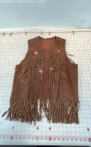 VINTAGE 60s-70s Fringe Brown Suede Hippie Biker Vest - Picture 1 of 5