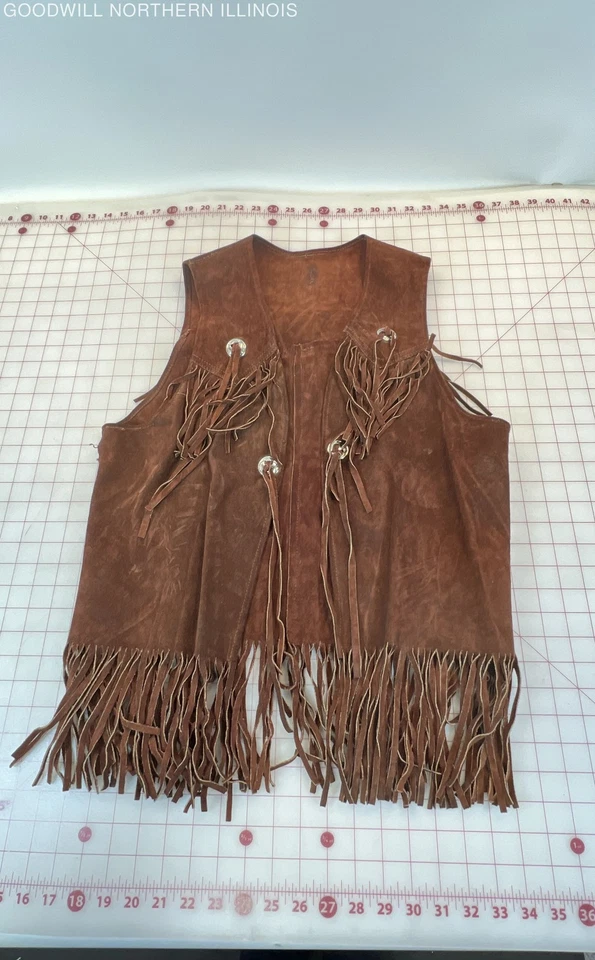 VINTAGE 60s-70s Fringe Brown Suede Hippie Biker Vest - Image 1 of 4