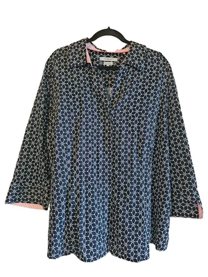 FOXCROFT NYC Camisa Azul Geométrica Botones-Desgaste Crucero-22W-Sin Arrugas Foto 1 de 4