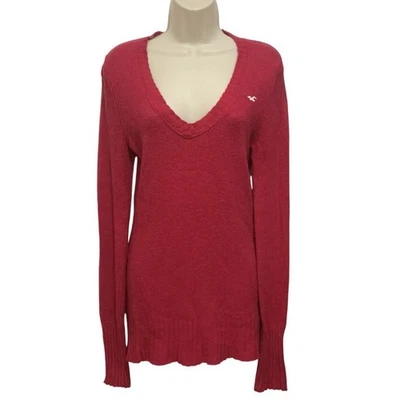 Suéter de punto acanalado Y2K Hollister para mujer grande rosa magenta cuello en V logotipo vintage Foto 1 de 4