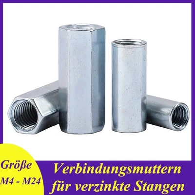 M4 M5 M6 M8 M10 - M24 Sechskantmutter Stahl verzinkt Sechskant-Verbindungsmuffen - Bild 1 von 4