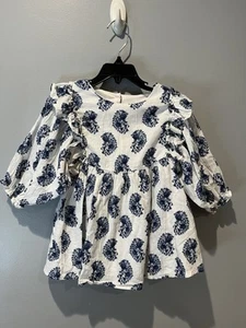 Bonnie Jean Girl’s White Tunic Length Top W/Blue Paisley Design Size 4T - Picture 1 of 4