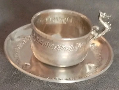 TASSE ET SOUS-TASSE MINIATURE POINÇON ORFÈVRE LM ET POINÇON MINERVE  - Photo 1/4