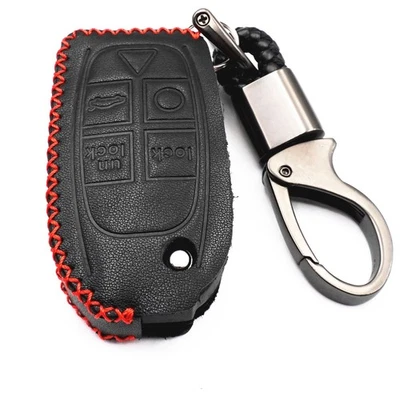 Para Volvo S60 S80 V70 XC70 XC90 Cuero Negro 5 Botones Abatible Llave Estuche Llavero Cubierta Foto 1 de 4