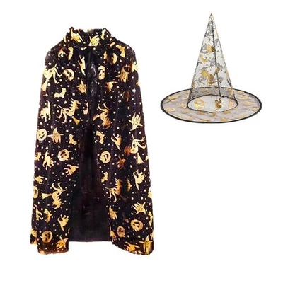 Disfraces de Halloween para niños capa brillante de bruja capa y sombrero/bruja escoba accesorios  Foto 1 de 4