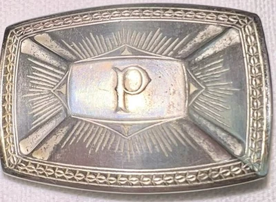 Vintage Art Deco Bafco S.F. Silver Front Belt Buckle 1.5" Initial P Belt Buckle - Image 1 of 4