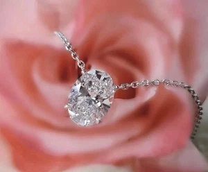 5 Ct. Oval Cut Treated White Diamond Pendant for Gift In 925 Silver Certified - Picture 1 of 5