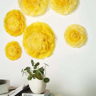 6 pack 12" 16" 20" Yellow Tissue Paper Carnation Flowers Sale Sale Home Backdrop - Image 1 of 4