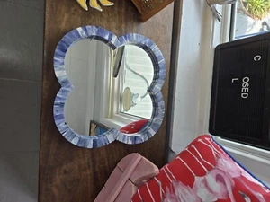 Bone Inlay Mirror Frame - Clover Handmade Bone Blue Home Décor Art - Picture 1 of 3