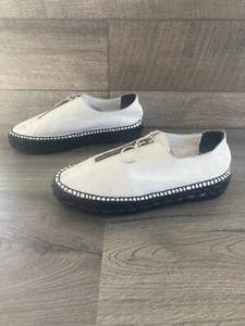 Alexander Wang Devon Front Zip Espadrilles Loafers White Black Leather Shoes 35 - Picture 1 of 9