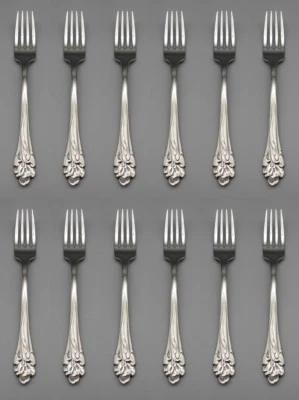 SET OF TWELVE - Oneida Stainless Flatware -  AMARYLLIS -  Dinner Forks * USA - Image 1 of 4