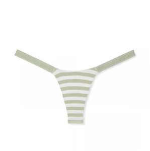 NWT VICTORIA'S SECRET PINK MICRO THONG PANTY MEDIUM GREEN STRIPE - Picture 1 of 4