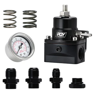 Black Adjustable EFI Fuel Pressure Regulator Bypass Gauge 6AN 8AN Fitting Spring - Bild 1 von 14