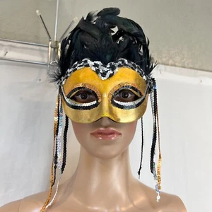 Warrier Goddess Feather Mask.by Forum OS. Gold Black Silver - Picture 1 of 4