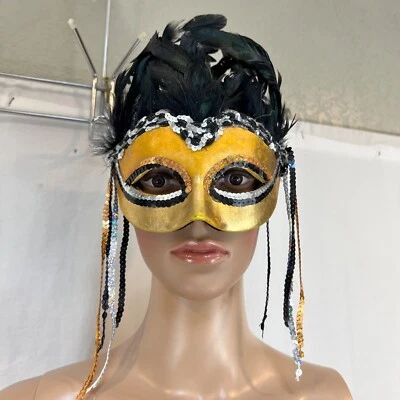 Warrier Goddess Feather Mask.by Forum OS. Gold Black Silver - Image 1 of 4
