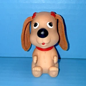 Vintage Ideal Little Rub A Dub Doggie Mini Small 3" Puppy Figure Brown Red Bows - Picture 1 of 10