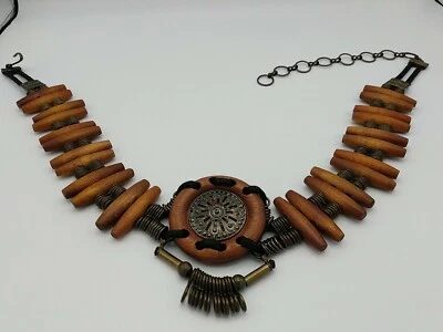 "Cinturón ajustable vintage para mujer S Concho madera y metal South Western Bohemian 35""" Foto 1 de 4