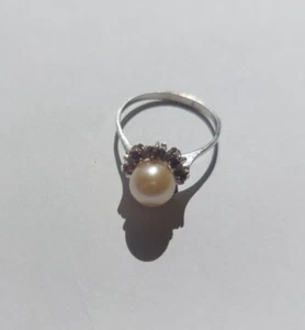 Goldring mit Rubinen und Perle 585er Weißgold 14 Karat - Bild 1 von 9