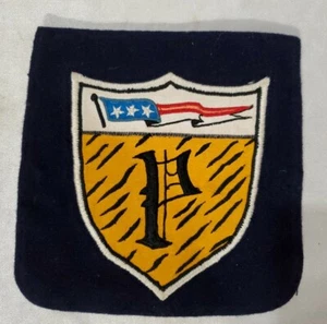 Vintage Princeton School Tiger Stripe Patch On Snap On Navy Blue Wool Backing  - Picture 1 of 5