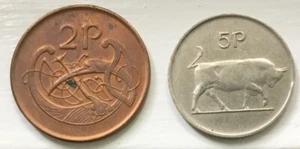 2 Pre Euro Coins Ireland | 1990 2 Pence | 1980 5 Pence Charging Bull | READ - Picture 1 of 5