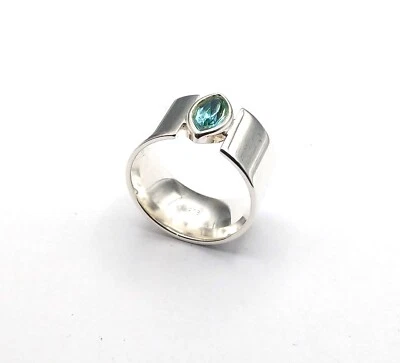 Bandring Ring  Sterling Silber 925, Gr. 52 56 58 60 hellblaue Navette - Bild 1 von 3