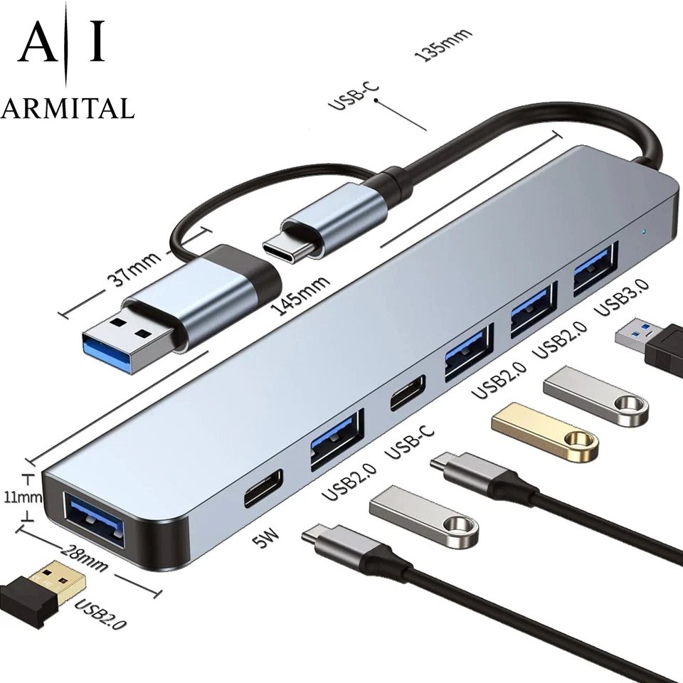 Hub USB-C 7 in 2 Docking Station Adattatore per MacBook PC  usb3.1 usb3.0 Usb2.0 - Immagine 1 di 4